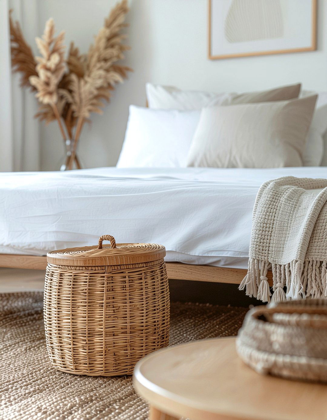 Bamboo Basket With Lid - 30 bedroom storage baskets