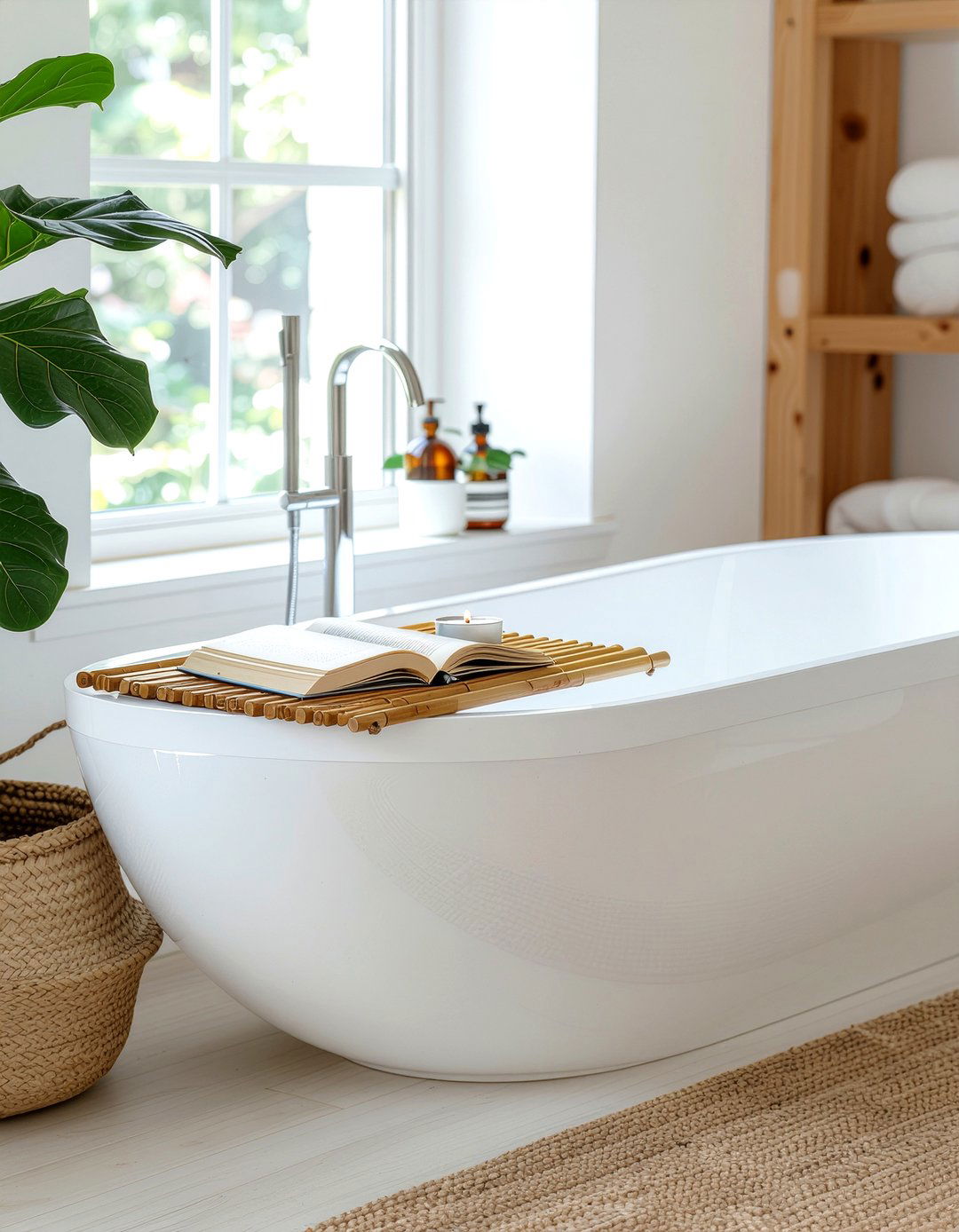 Bamboo Bath Caddy - 30 bathroom finishing touch ideas