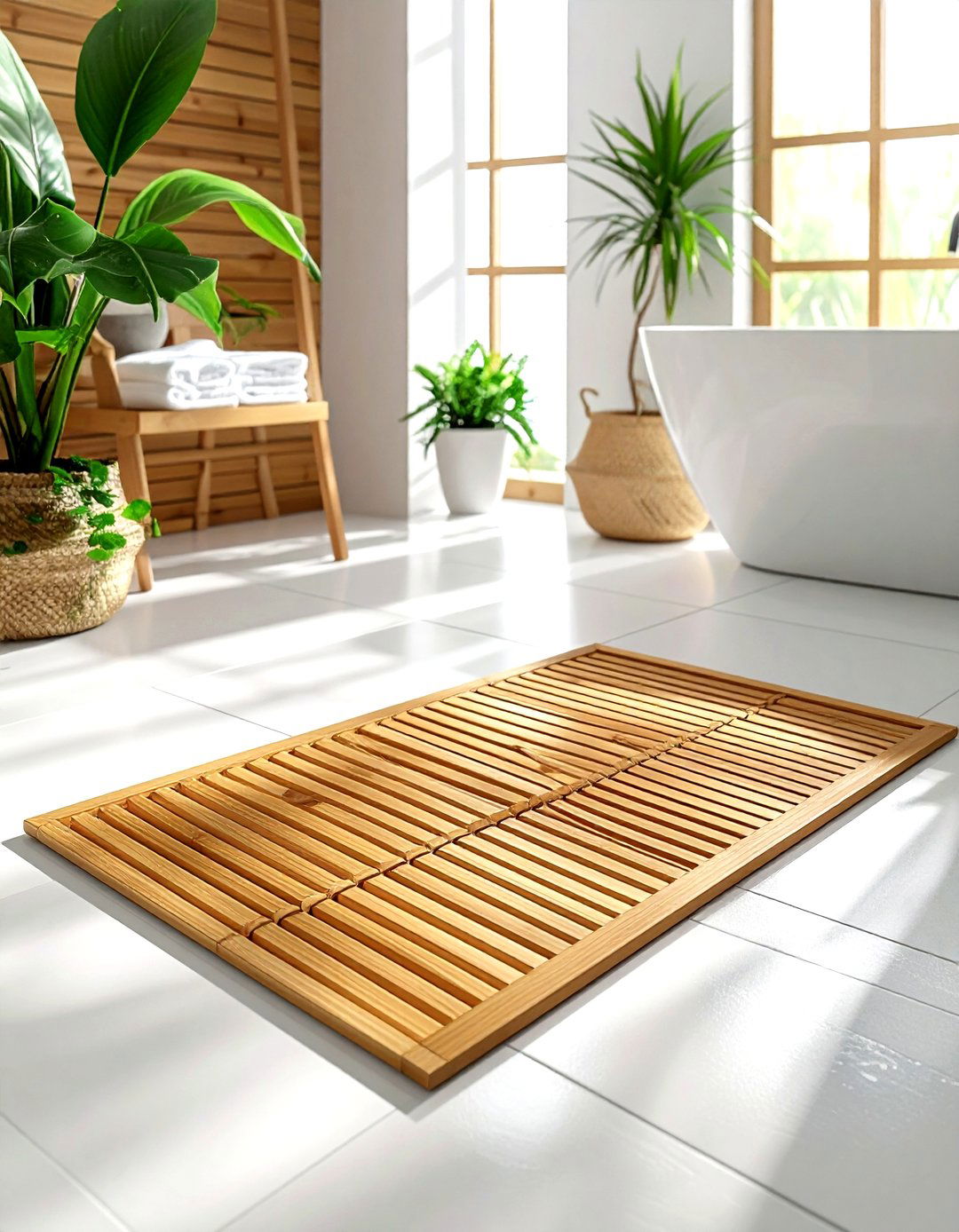 Bamboo Bath Mat - 30 studio apartment bathroom ideas