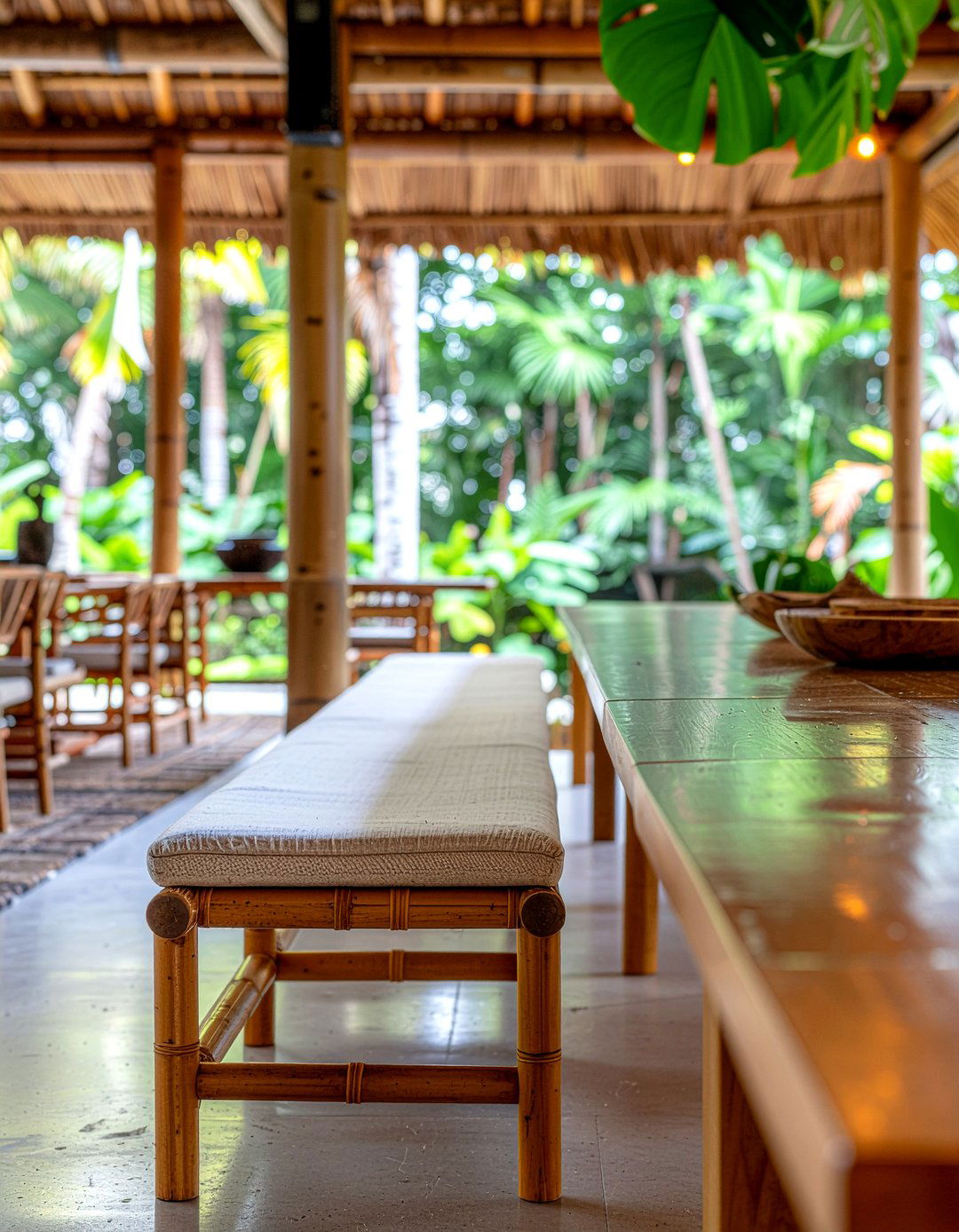 Bamboo Bench Seating - 30 bamboo dining room ideas