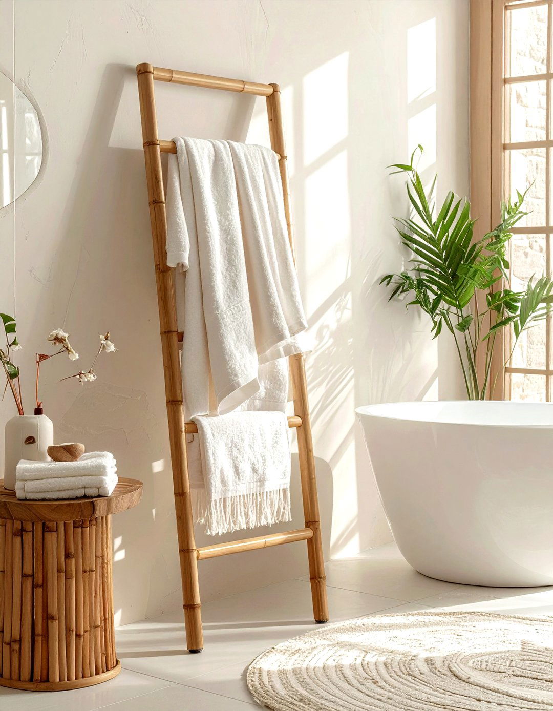 Bamboo Blanket Ladder - 30 blanket ladder ideas