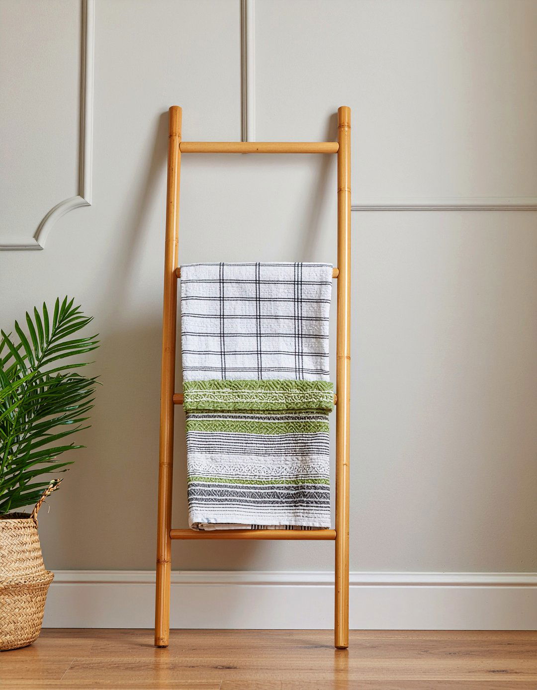Bamboo Blanket Ladder - 30 bathroom simple change ideas