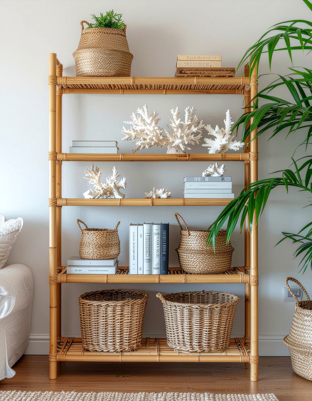 Bamboo Bookshelf - 30 living room coastal furniture ideas