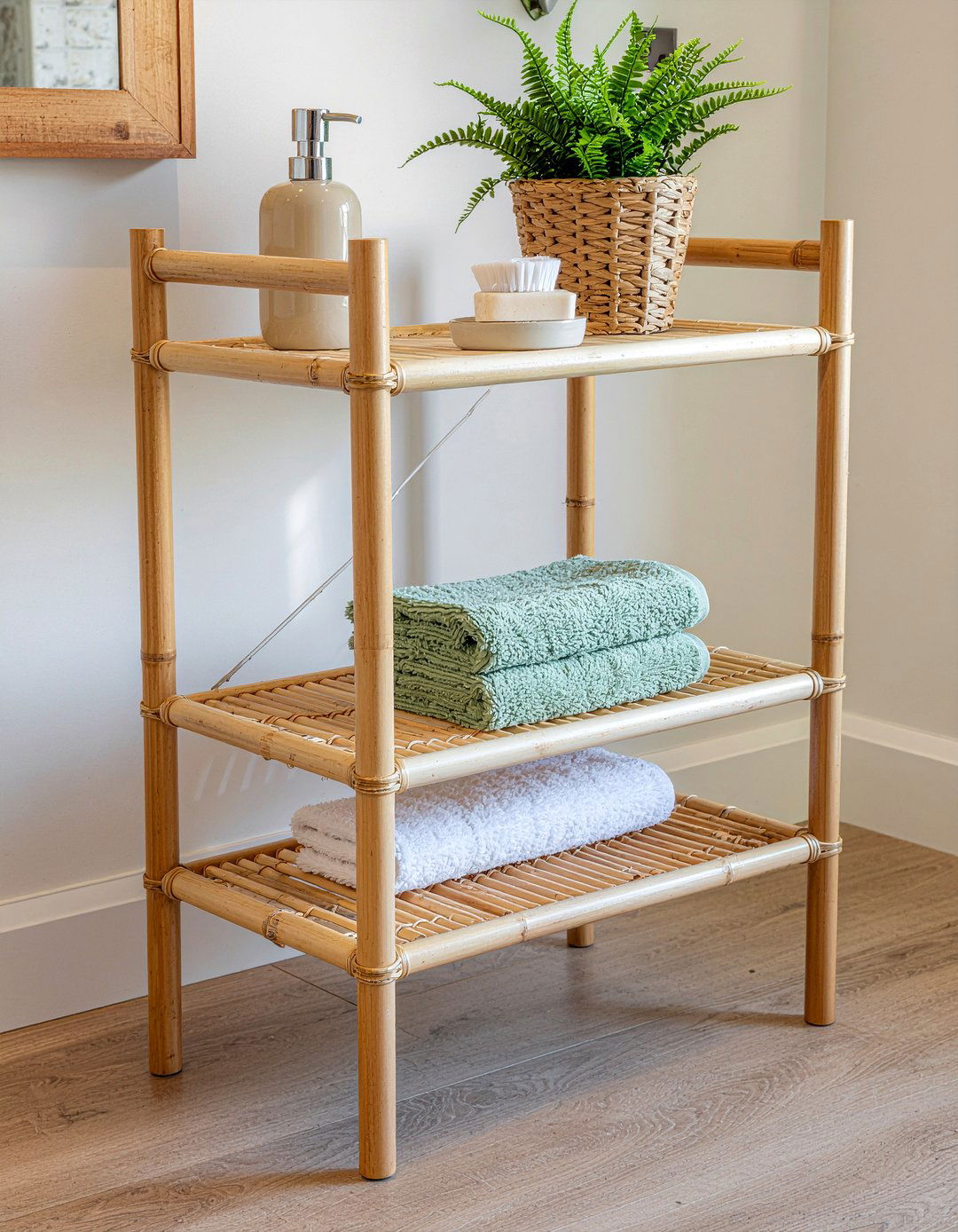 Bamboo Corner Shelf - 30 bathroom corner storage ideas