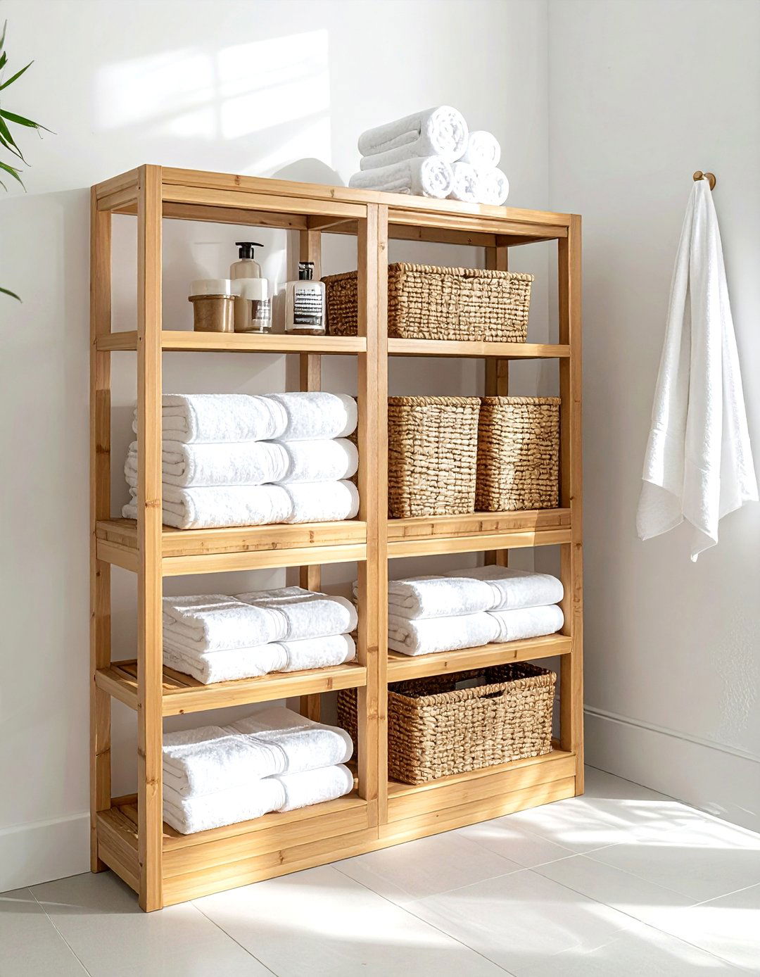 Bamboo Corner Storage Tower - 30 bathroom corner shelving ideas