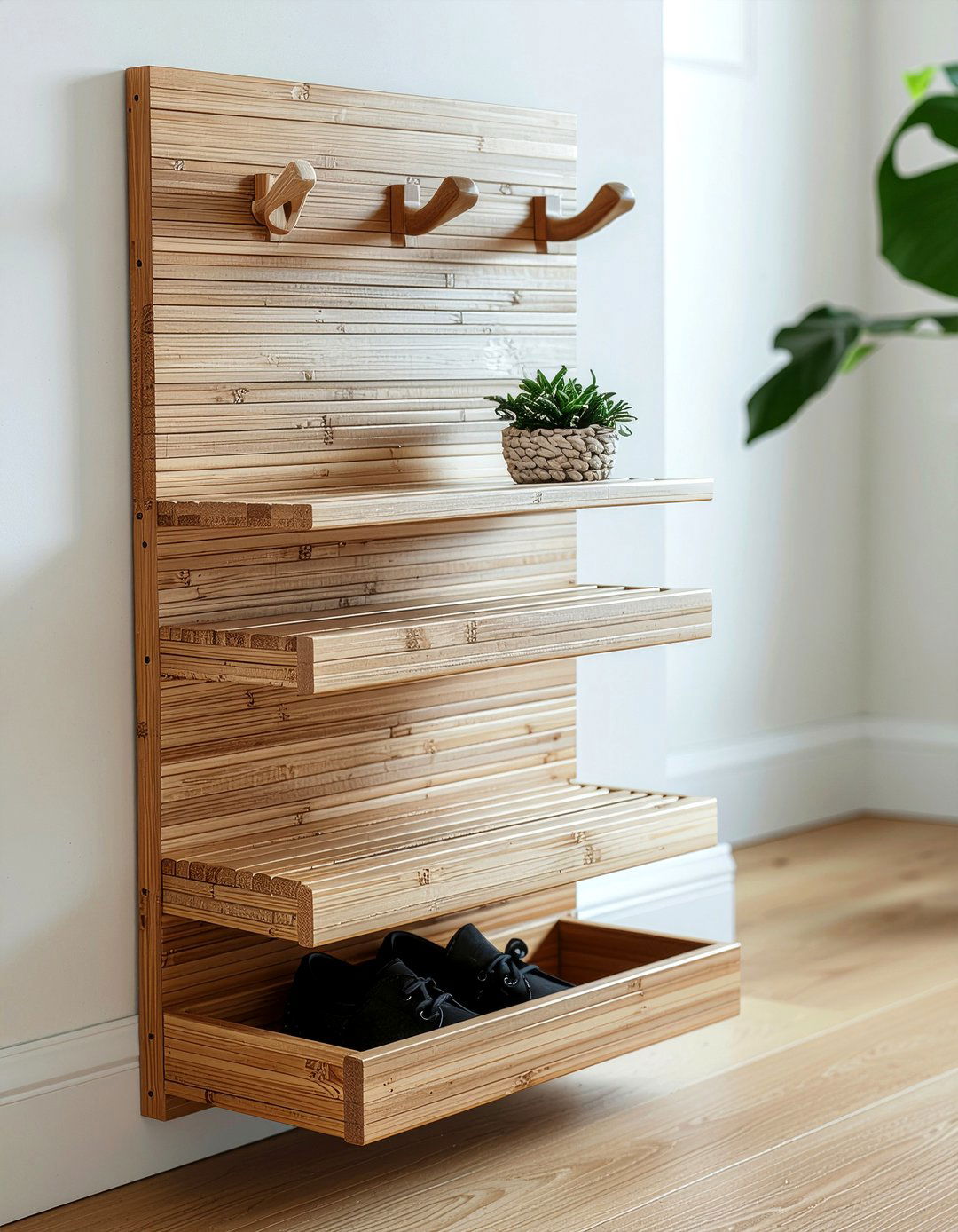 Bamboo Entryway Organizer - 30 entryway coat rack ideas
