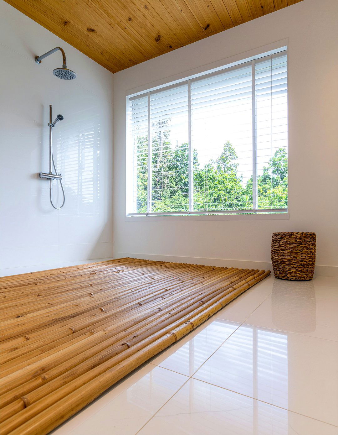 Bamboo Floor With White Tiles - 30 bamboo bathroom ideas
