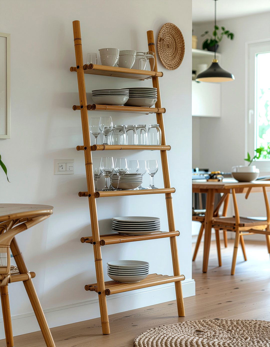 Bamboo Ladder Shelf - 30 bamboo dining room ideas