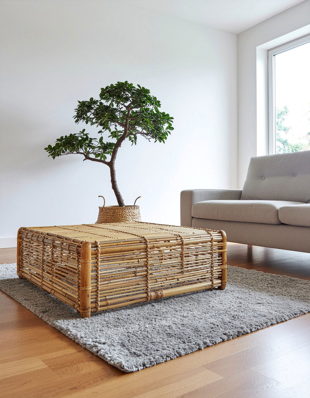 Bamboo Ottoman - 30 living room woven ottoman ideas
