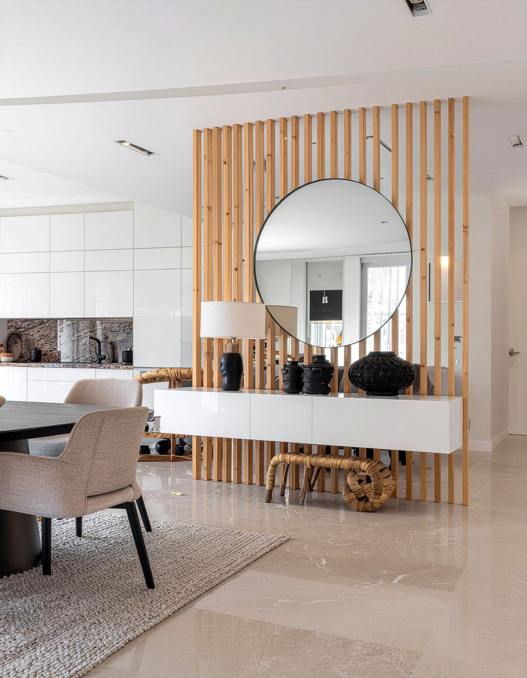 Bamboo Slat Wall - 30 bamboo dining room ideas