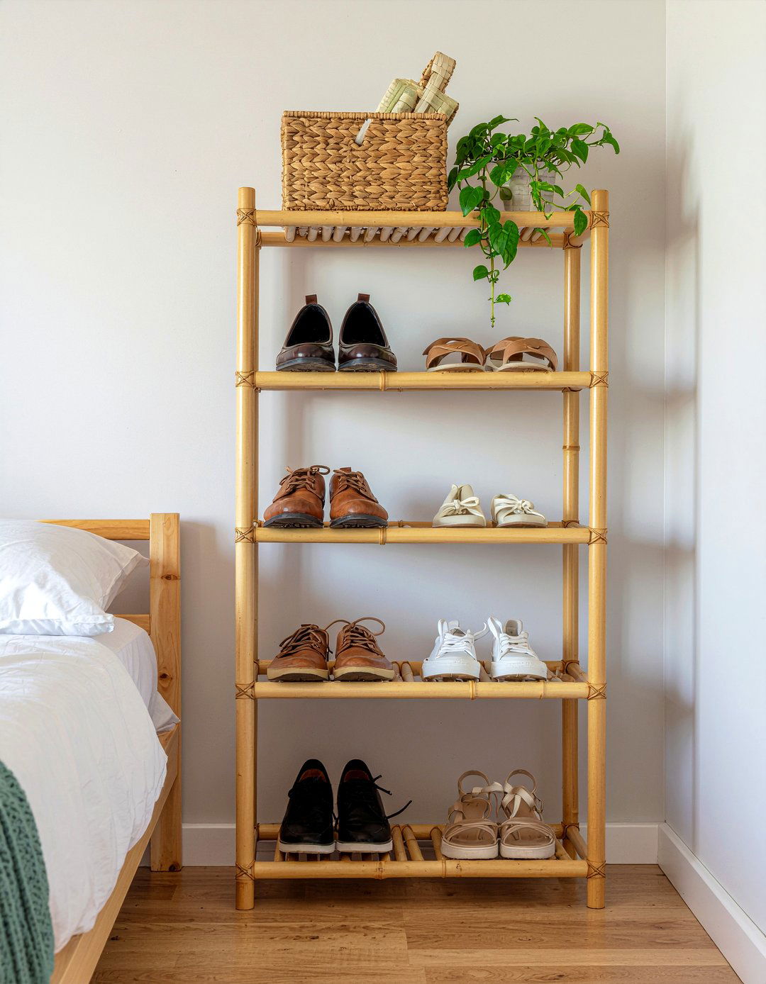 Bamboo Tiered Shoe Rack - 30 cheap bedroom furniture ideas