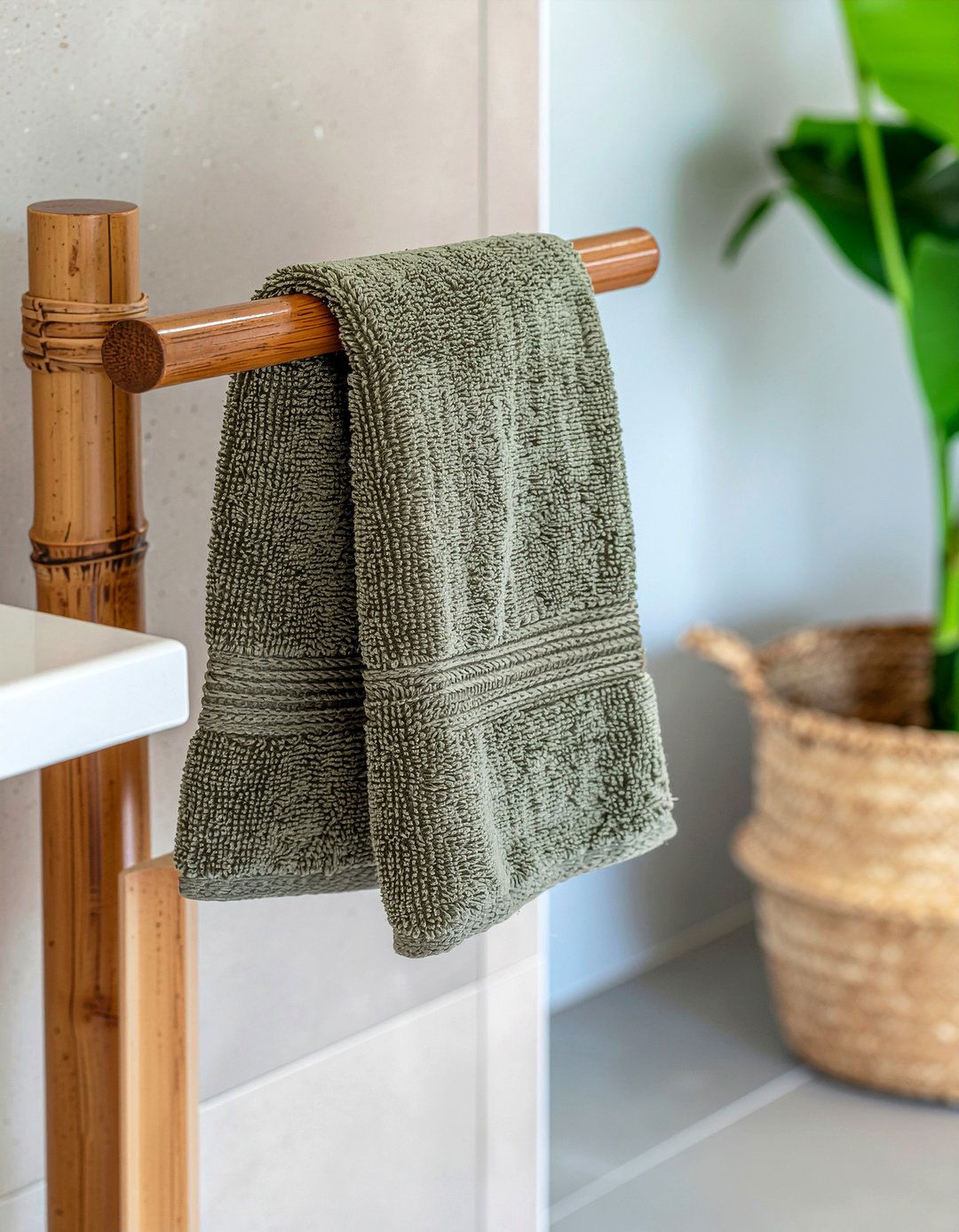 Bamboo Towel Rack - 30 bathroom towel styling ideas