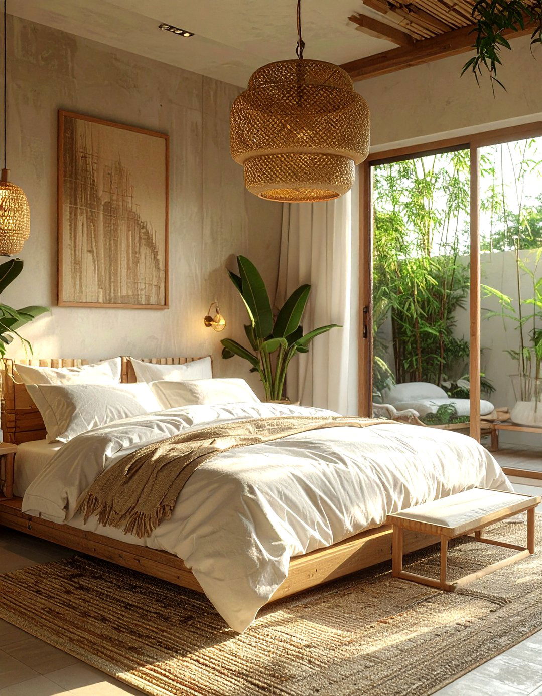 Bamboo Weave Pendant - 30 bedroom pendant lighting ideas