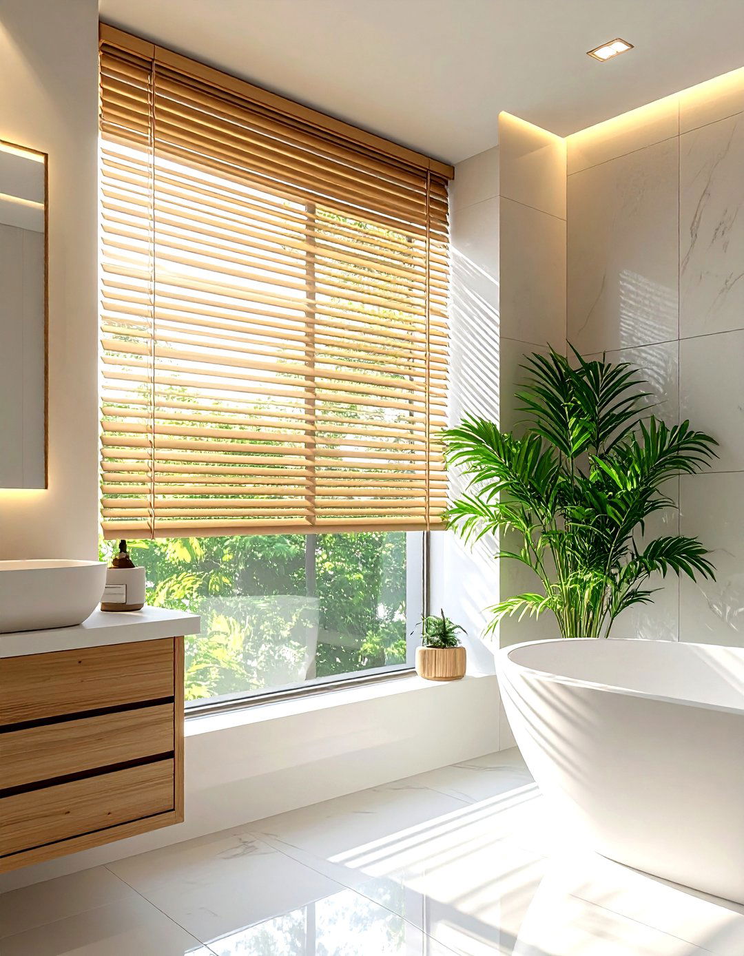 Bamboo Window Shade - 30 natural light bathroom ideas
