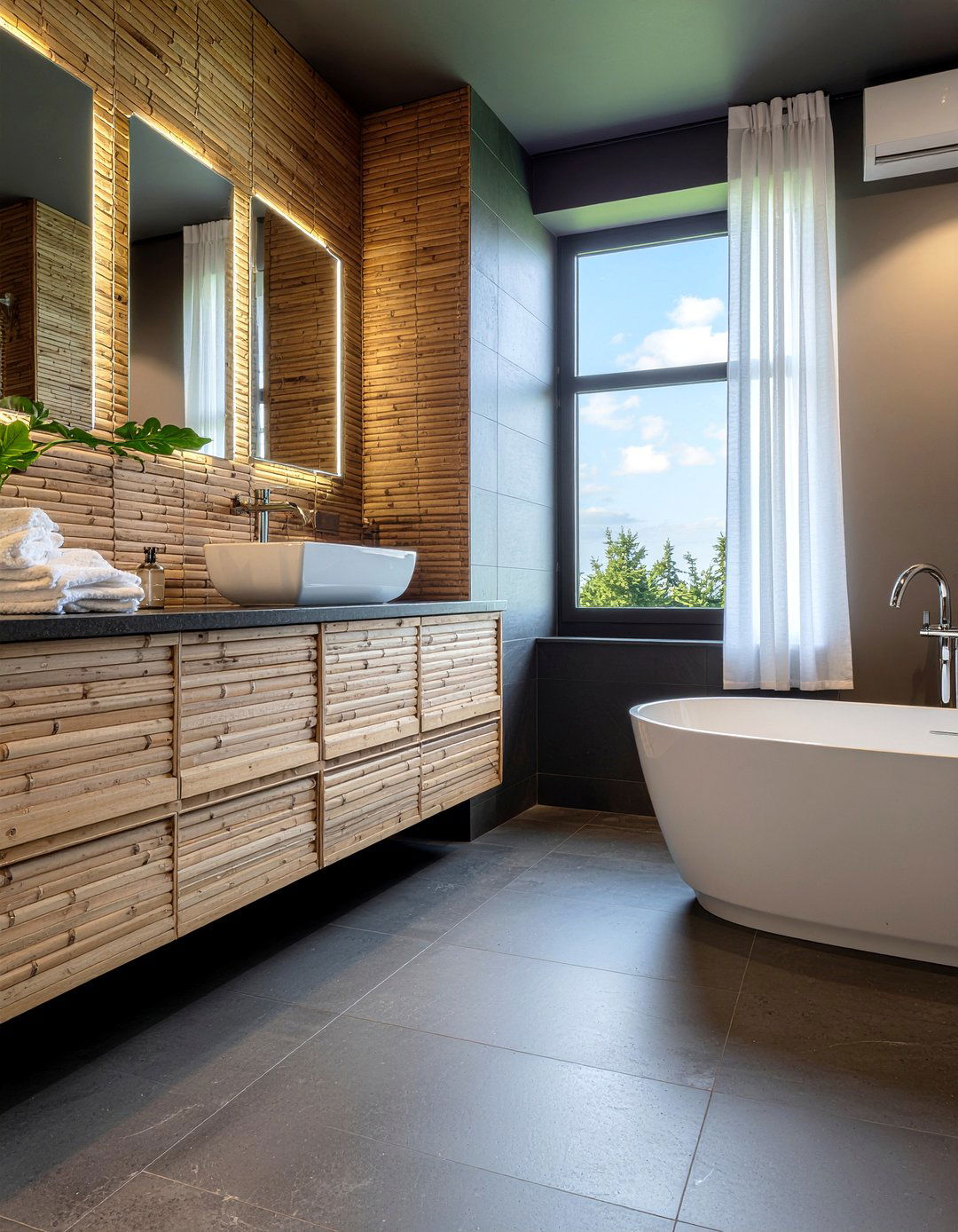 Bamboo and slate bathroom - 30 bathroom material mixing ideas