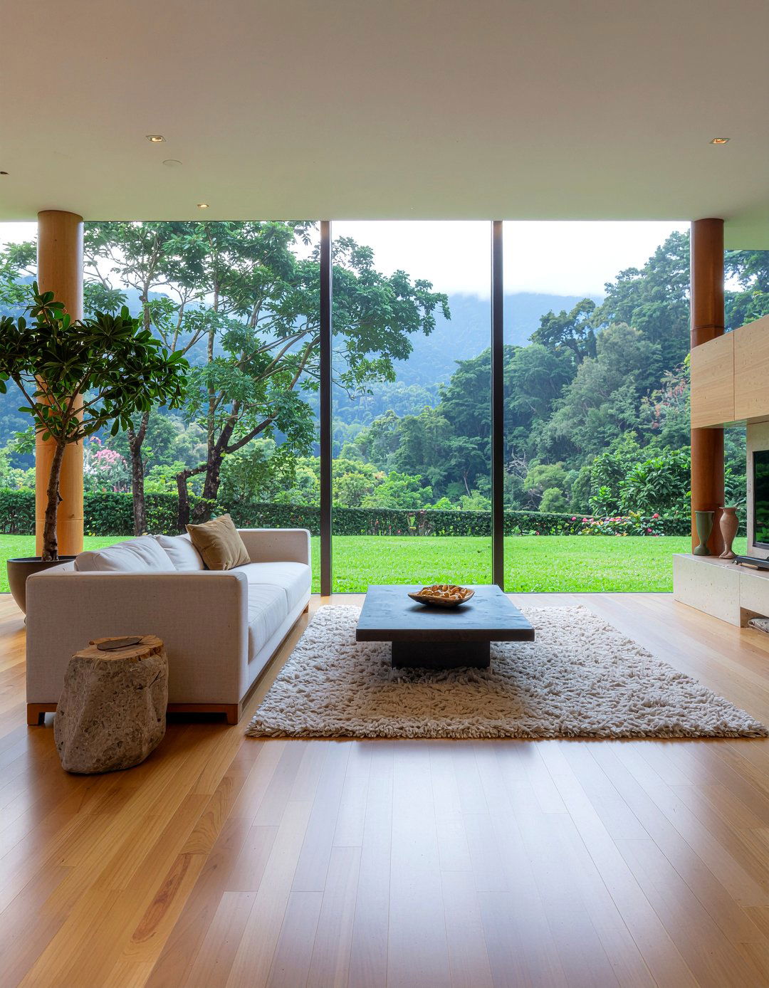 Bamboo and stone living room - 30 mixed material living room ideas