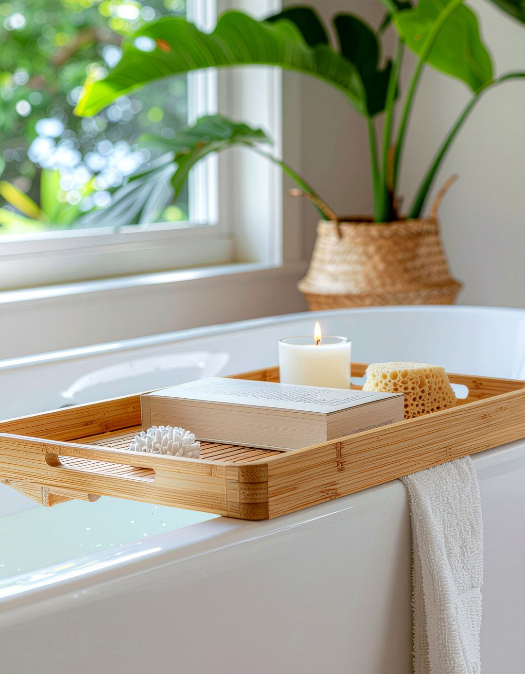 Bamboo bath caddy - 30 bathroom organization ideas