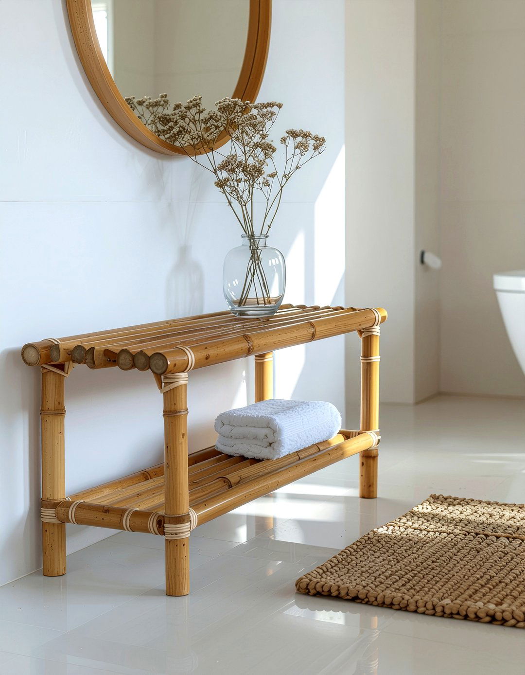 Bamboo bathroom bench - 30 bathroom bench seating ideas