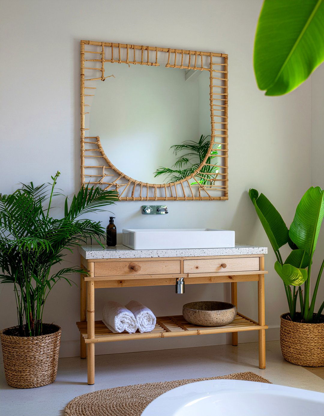 Bamboo bathroom mirror frame - 30 framed bathroom mirror ideas