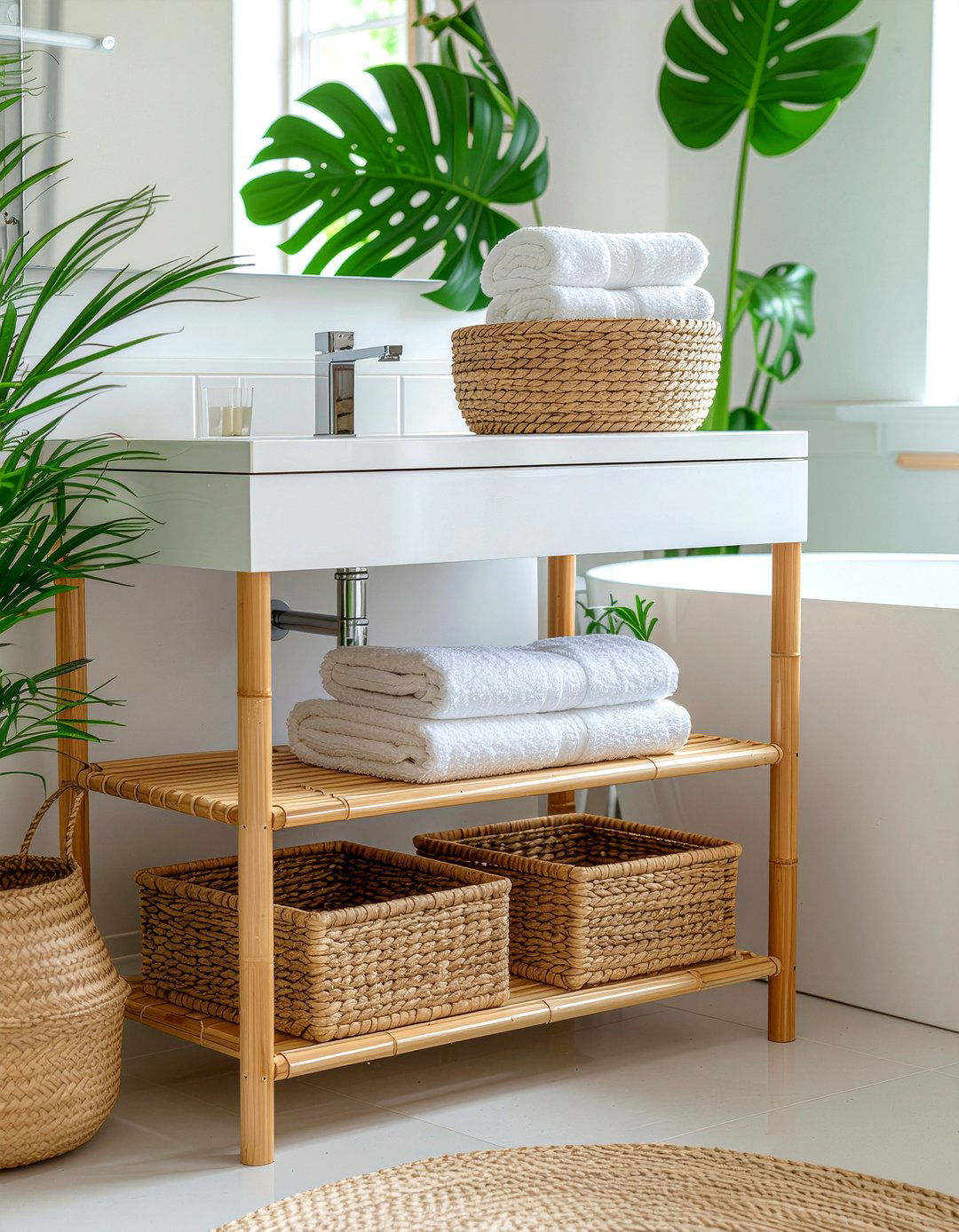 Bamboo bathroom shelf unit - 30 bathroom shelf styling ideas