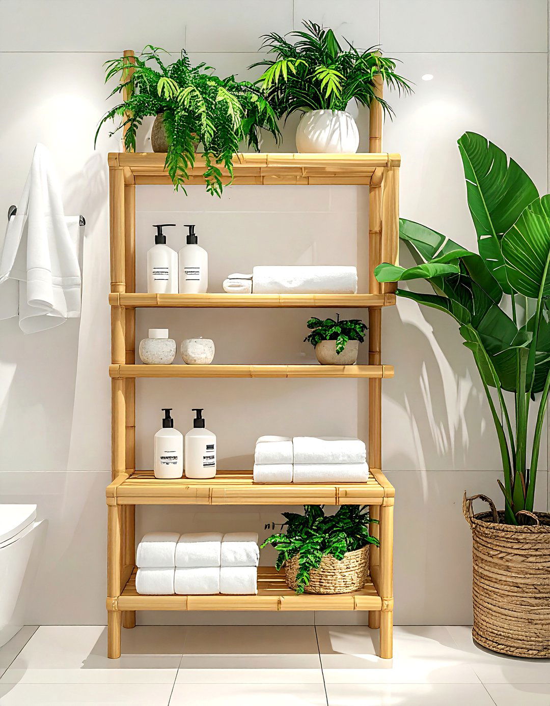 Bamboo bathroom shelving - 30 bathroom wall shelving ideas