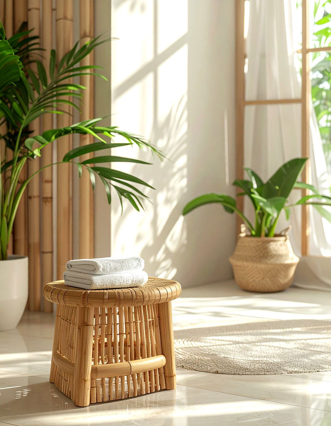 Bamboo bathroom stool - 30 bathroom seating arrangements ideas