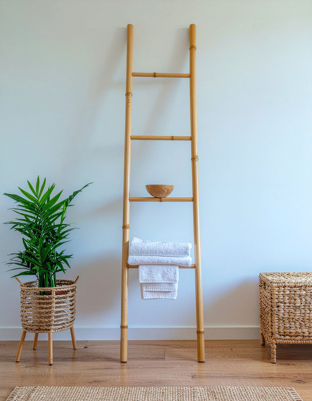 Bamboo bathroom towel ladder - 30 bathroom ladder shelf ideas