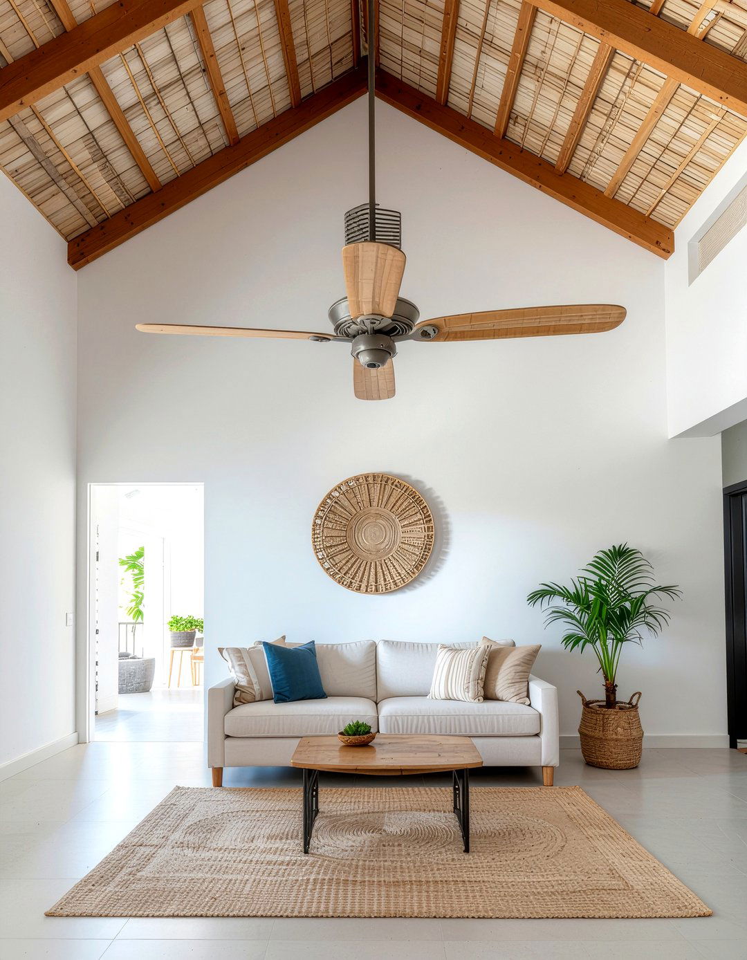 Bamboo ceiling fan - 30 bamboo living room ideas
