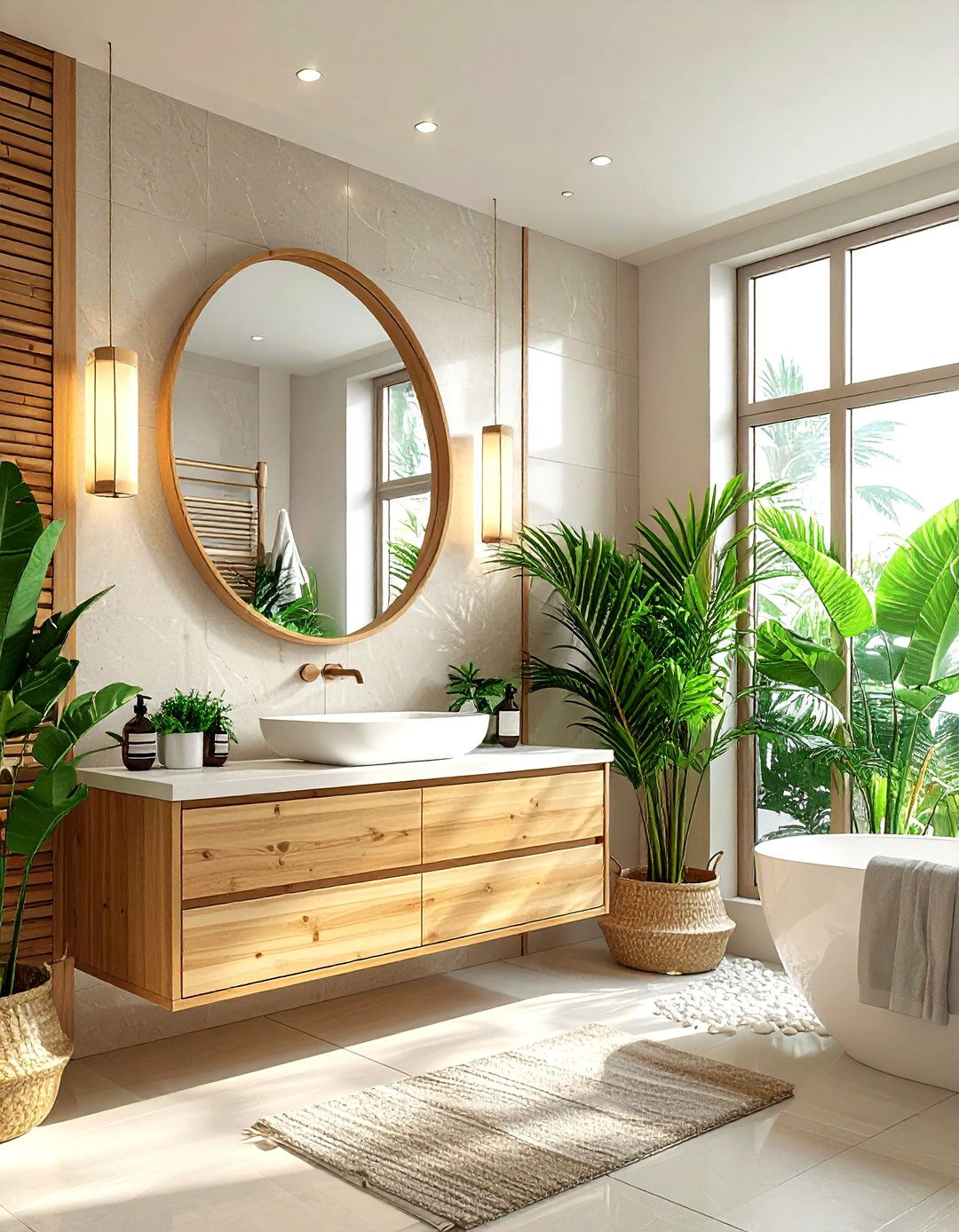 Bamboo frame oval mirror - 30 oval bathroom mirror ideas