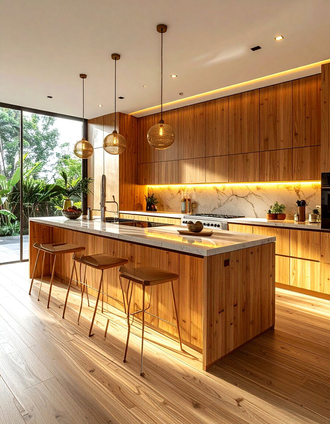 Bamboo kitchen cabinets - 30 natural wood kitchen cabinet ideas