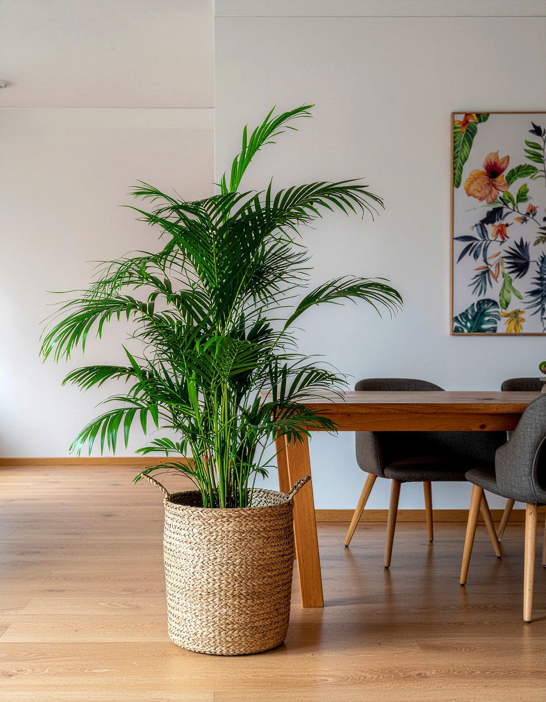 Bamboo palm tropical dining room feel - 30 dining room potted plant ideas