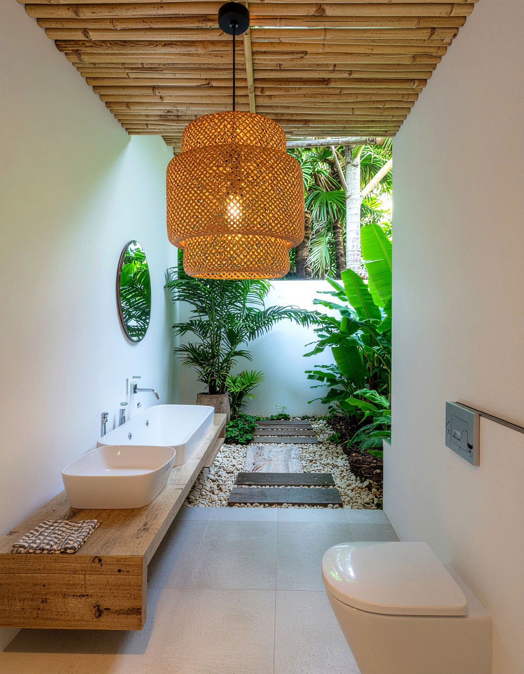 Bamboo pendant lamp - 30 bathroom lighting statement ideas