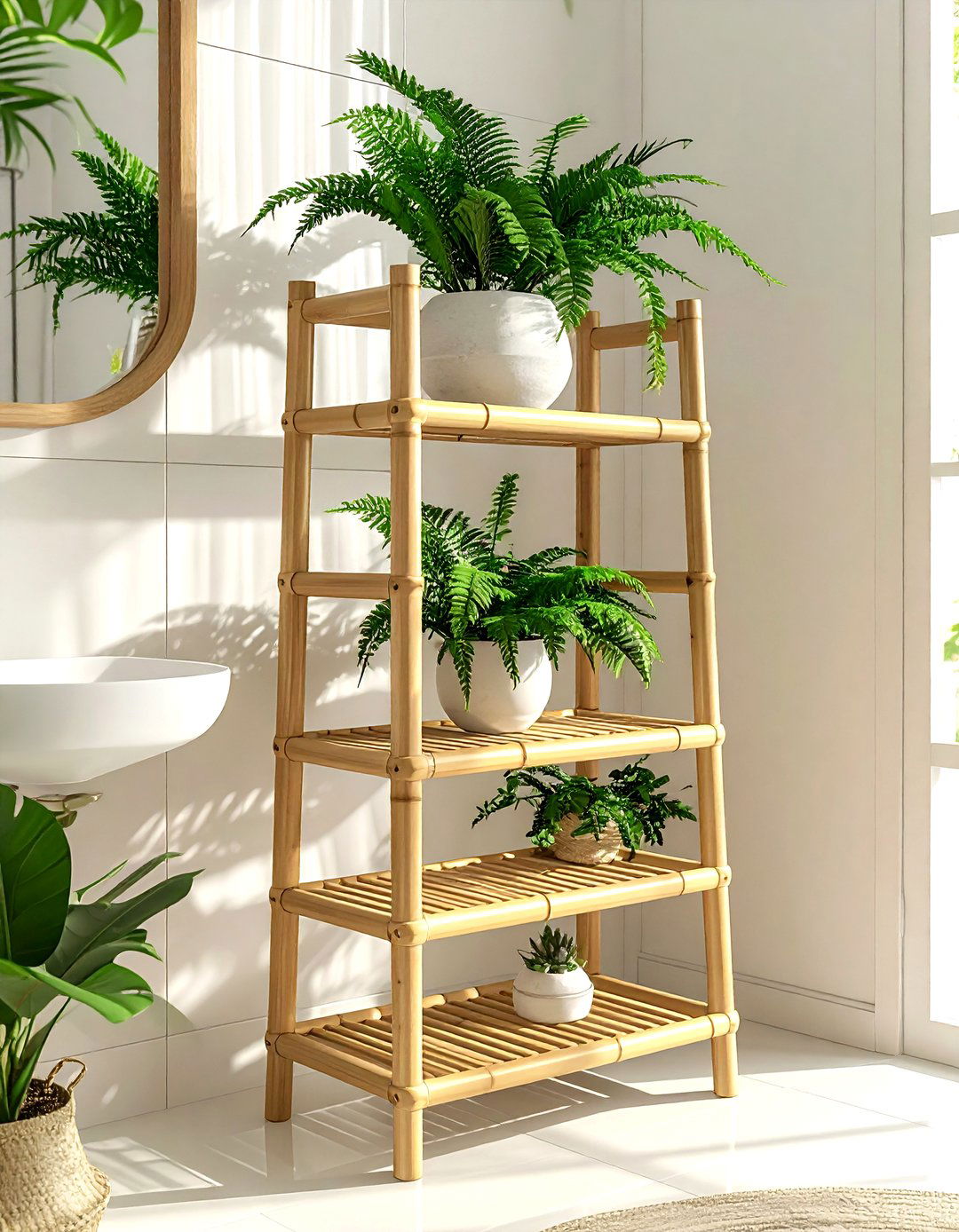 Bamboo plant stand - 30 plant shelf ideas