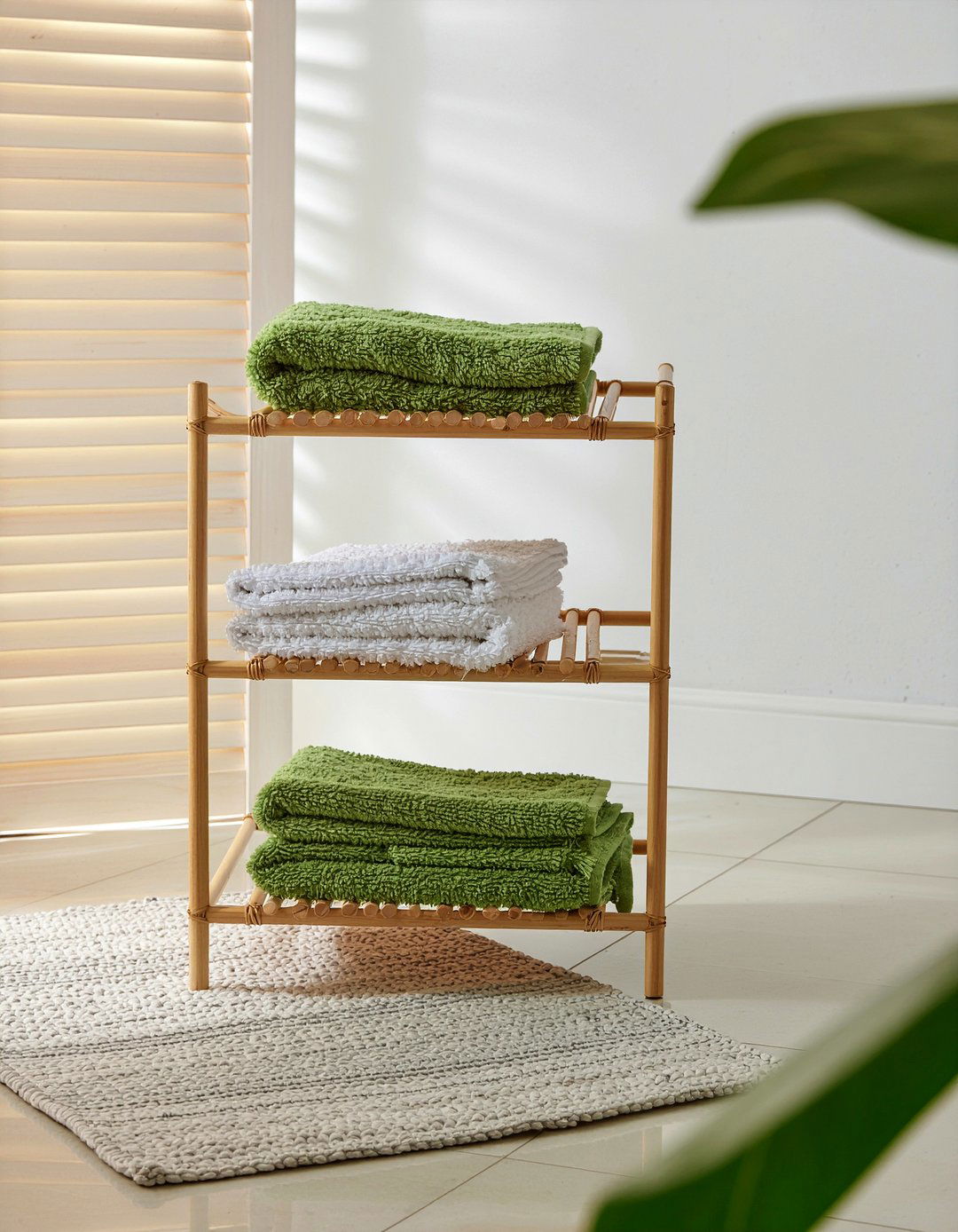Bamboo rack - 30 bathroom towel display ideas