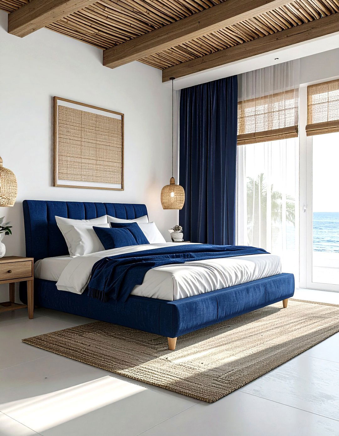 Bamboo shades navy bedroom - 30 coastal navy bedroom ideas