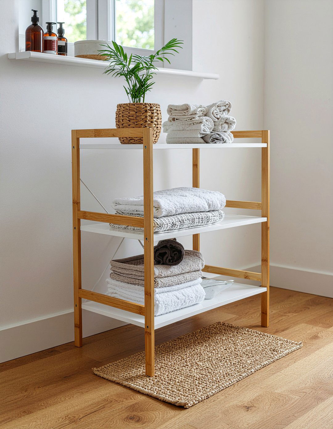 Bamboo storage unit - 30 over toilet storage ideas