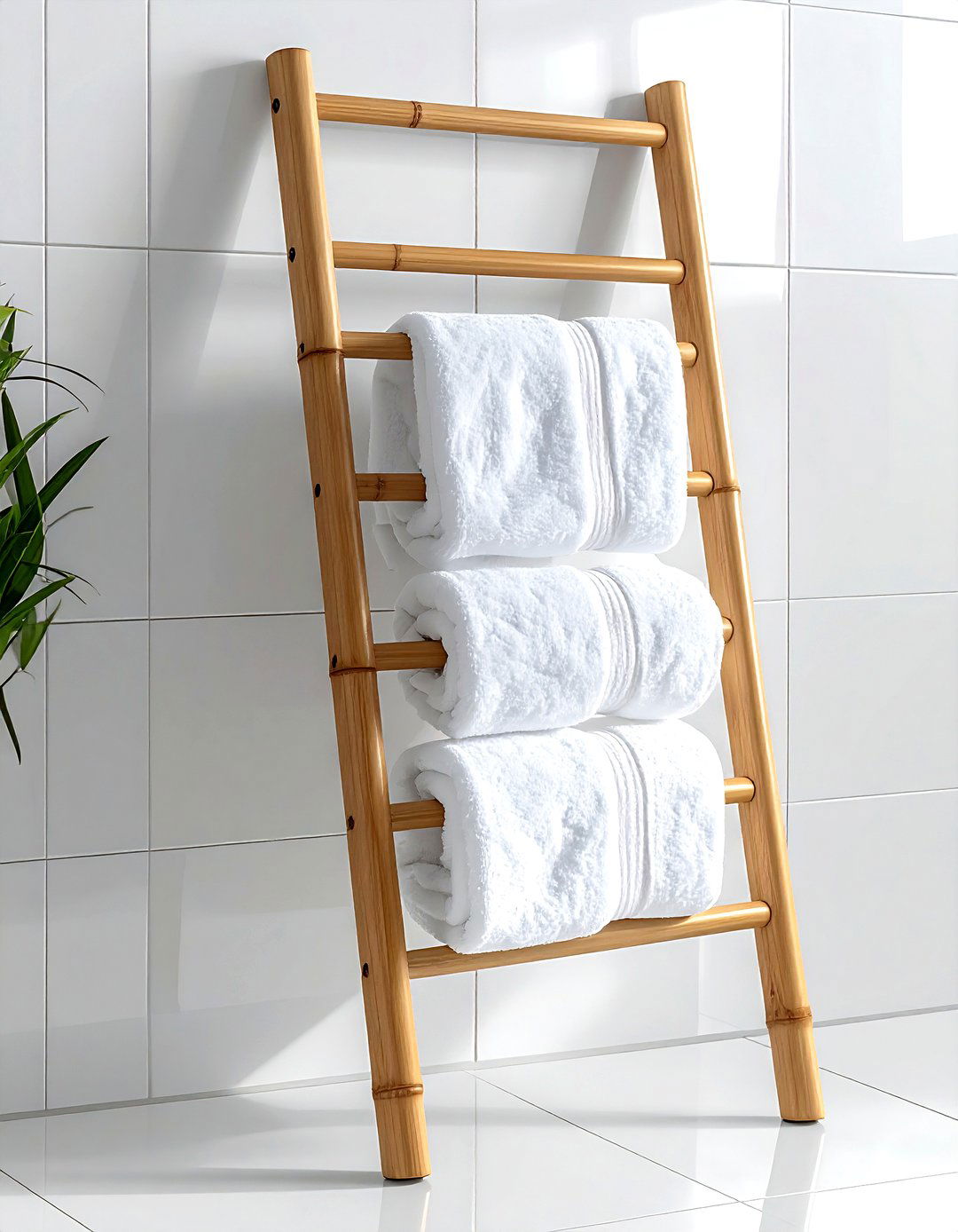 Bamboo towel ladder - 30 decor finishing touch ideas