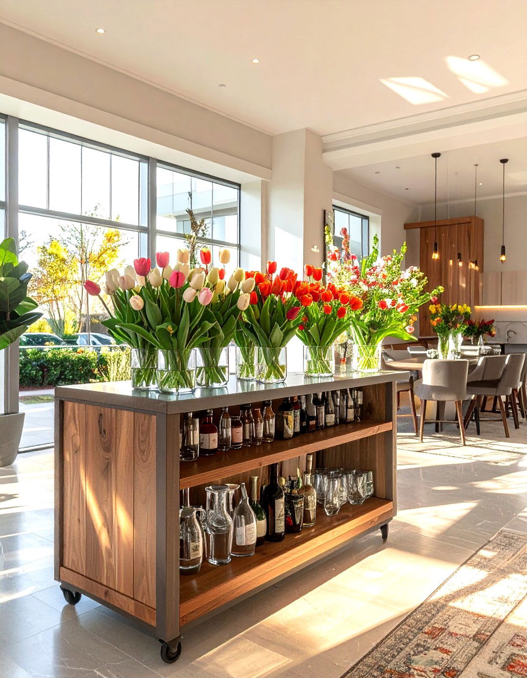 Bar cart with flowers - 30 bar cart styling ideas