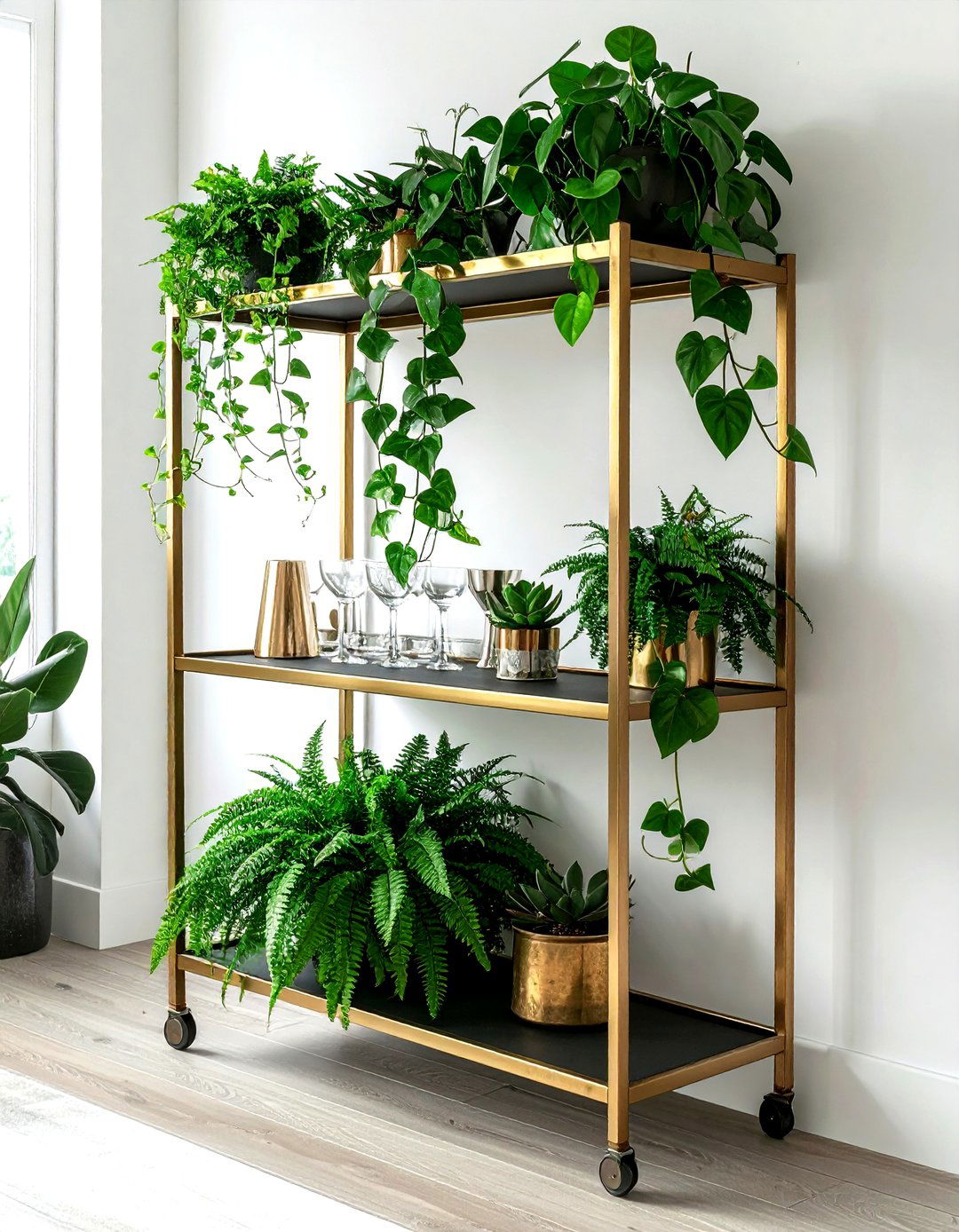 Bar cart with plants - 30 bar cart styling ideas