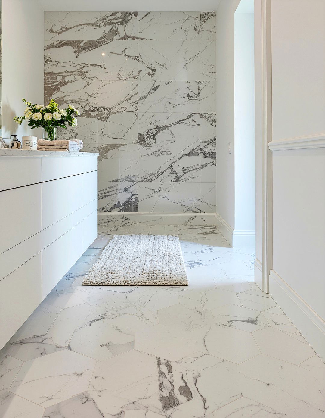 Bardiglio Marble Hexagon Floor Tile - 30 marble hexagon tile bathroom ideas