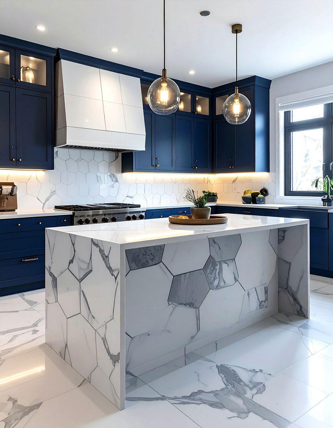 Bardiglio Marble Hexagon - 30 natural stone kitchen backsplash ideas