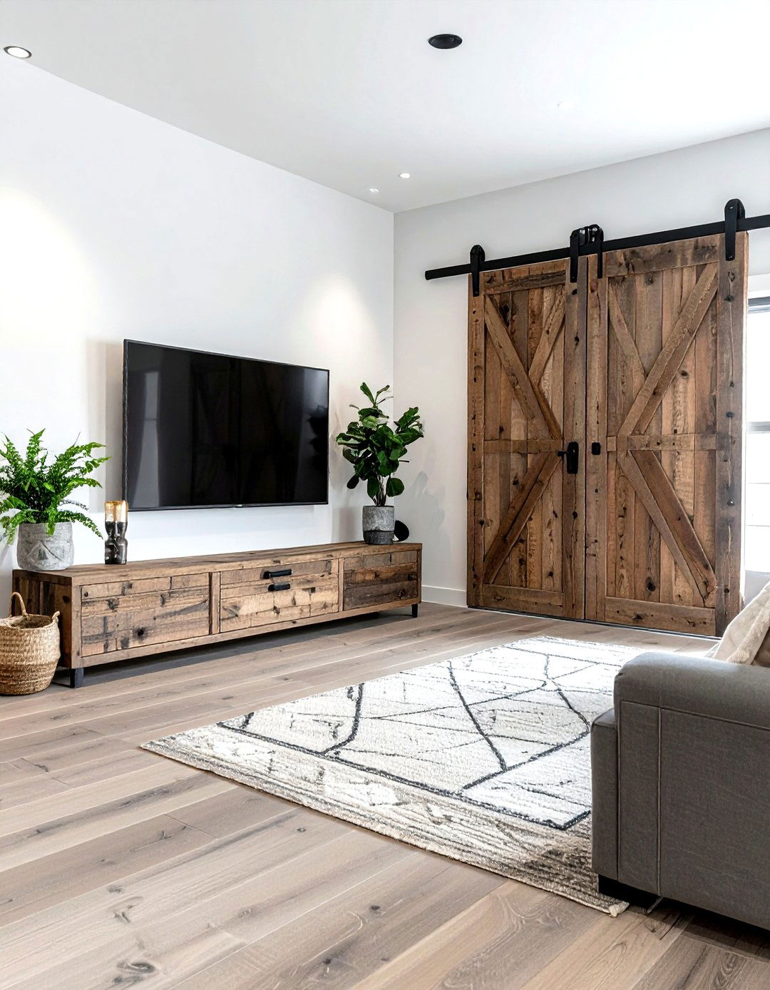 Barn door TV cover - 30 living room reclaimed furniture ideas