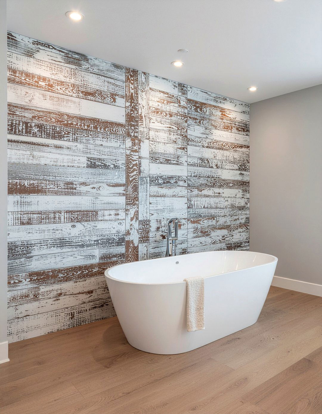 Barn wood accent wall - 30 reclaimed material bathroom ideas