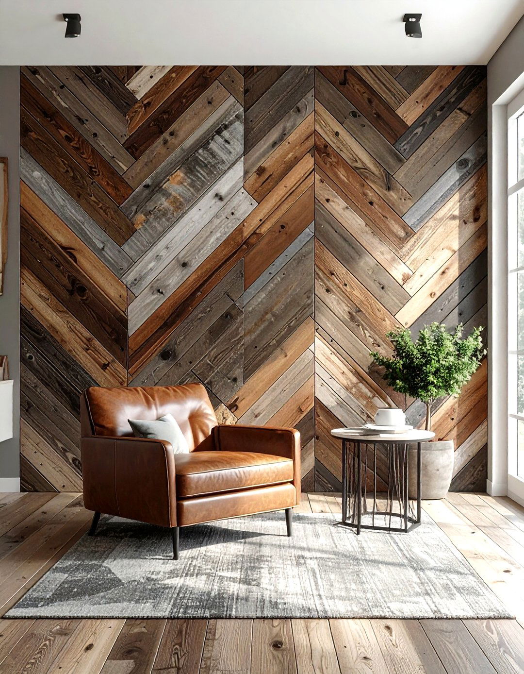 Barn wood accent wall - 30 living room reclaimed furniture ideas