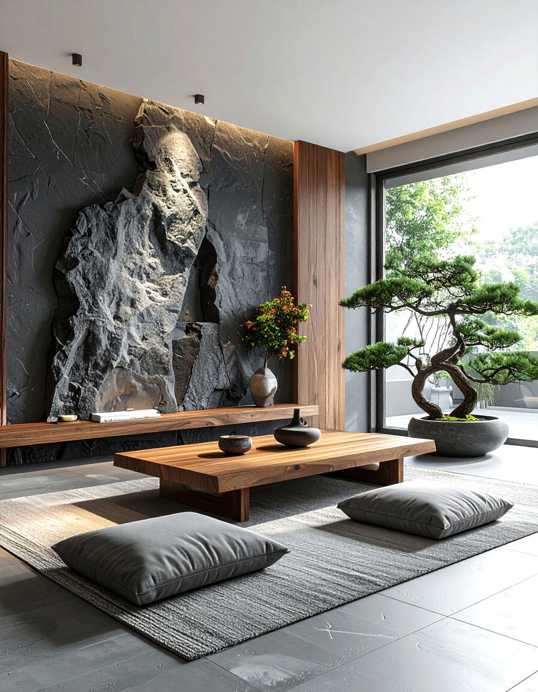 Basalt Stone Backdrop - 30 living room stone wall ideas