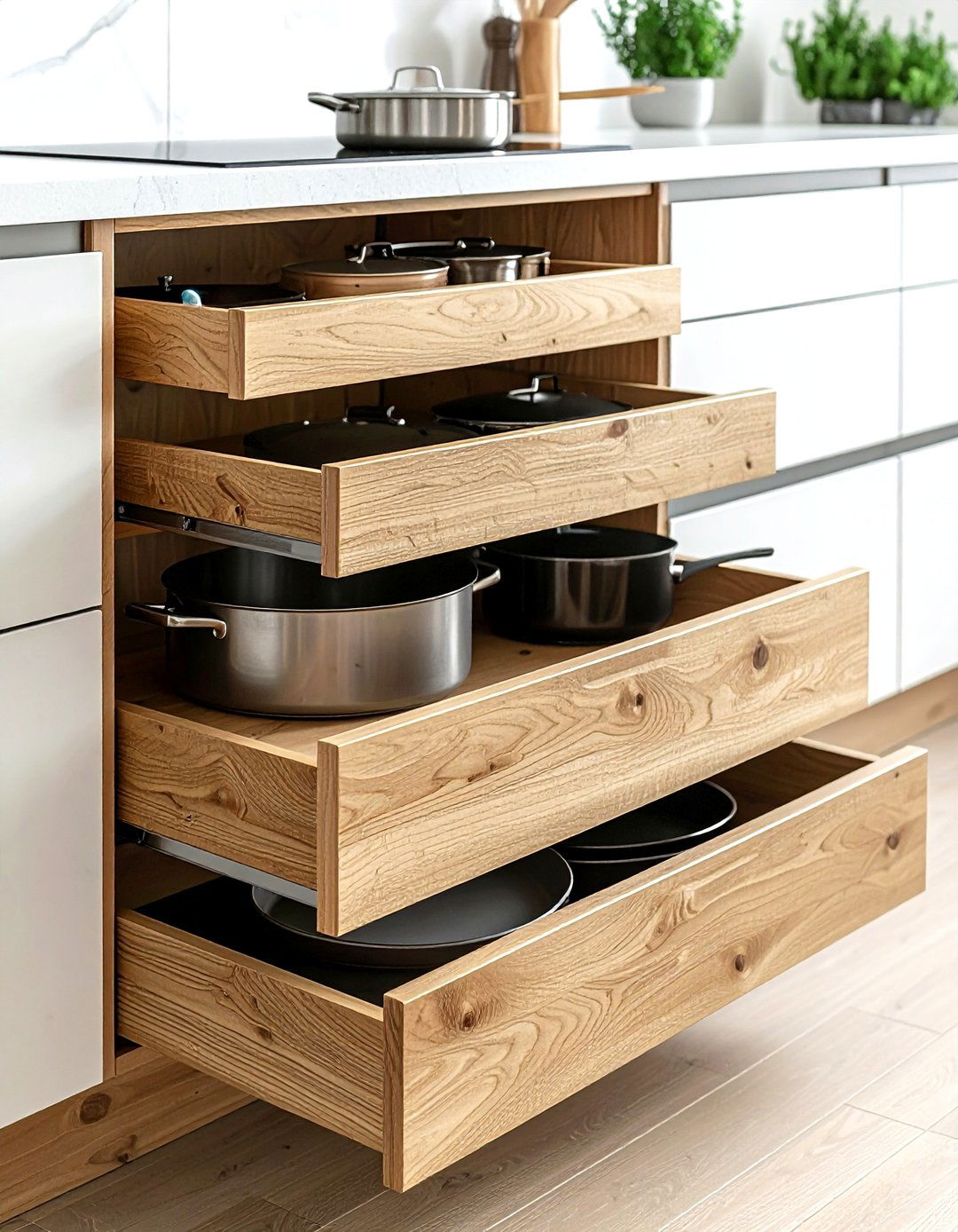 Base cabinet pull out - 30 kitchen hidden storage ideas