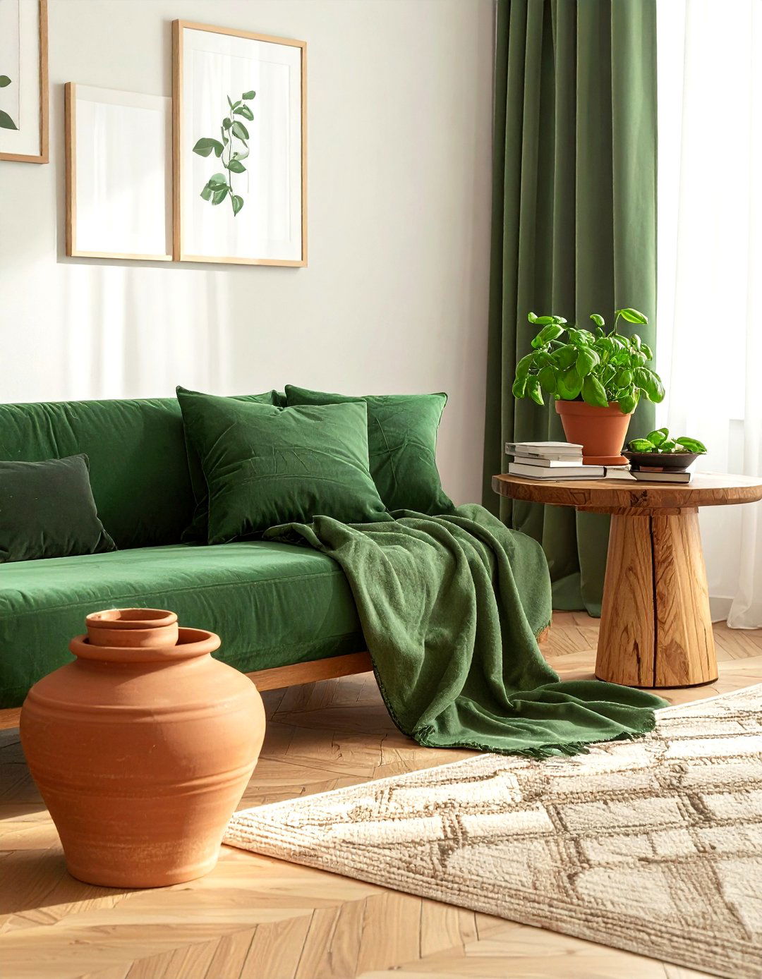 Basil green accents - 30 minimalist green living room ideas