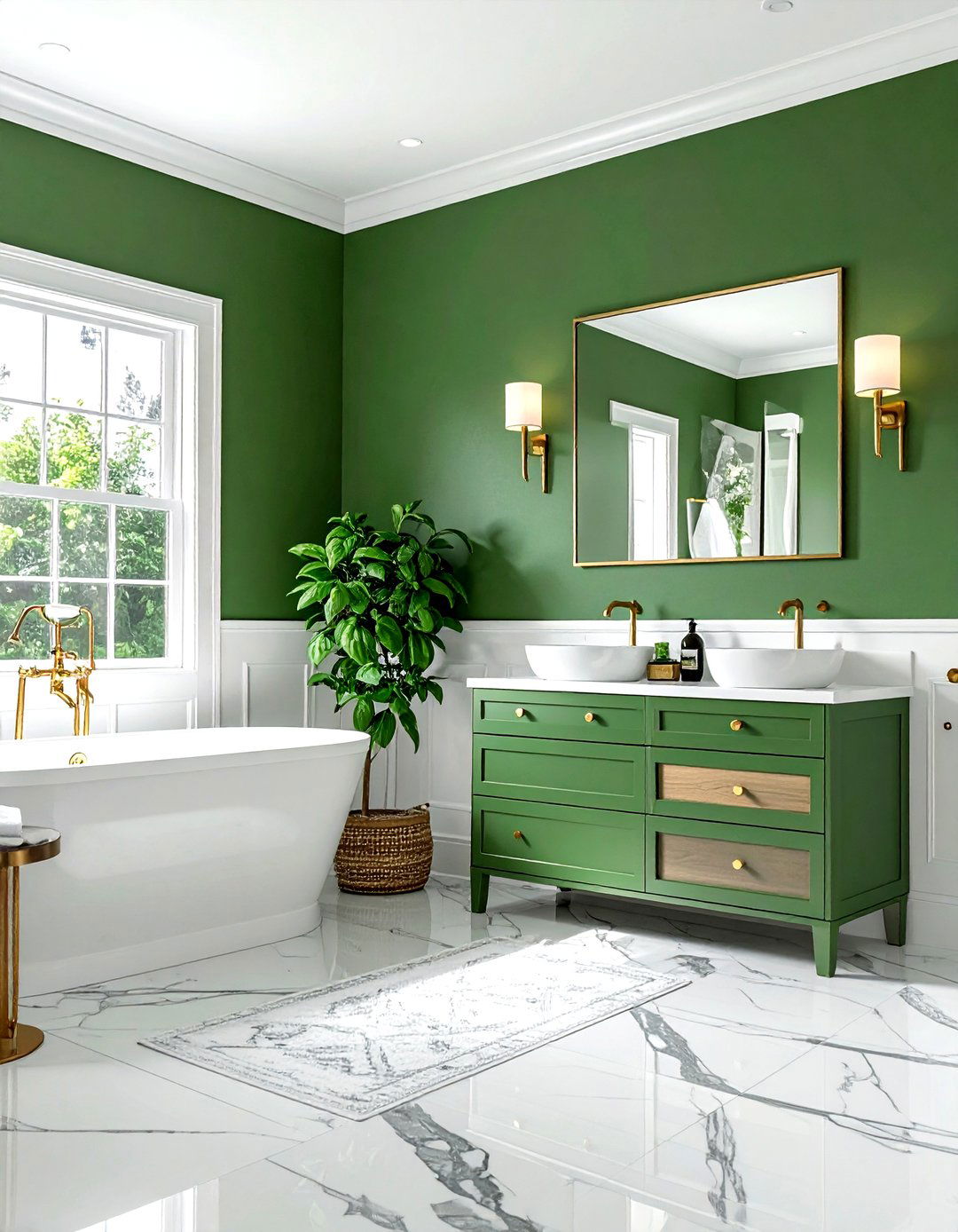 Basil green bathroom - 30 green and white bathroom ideas