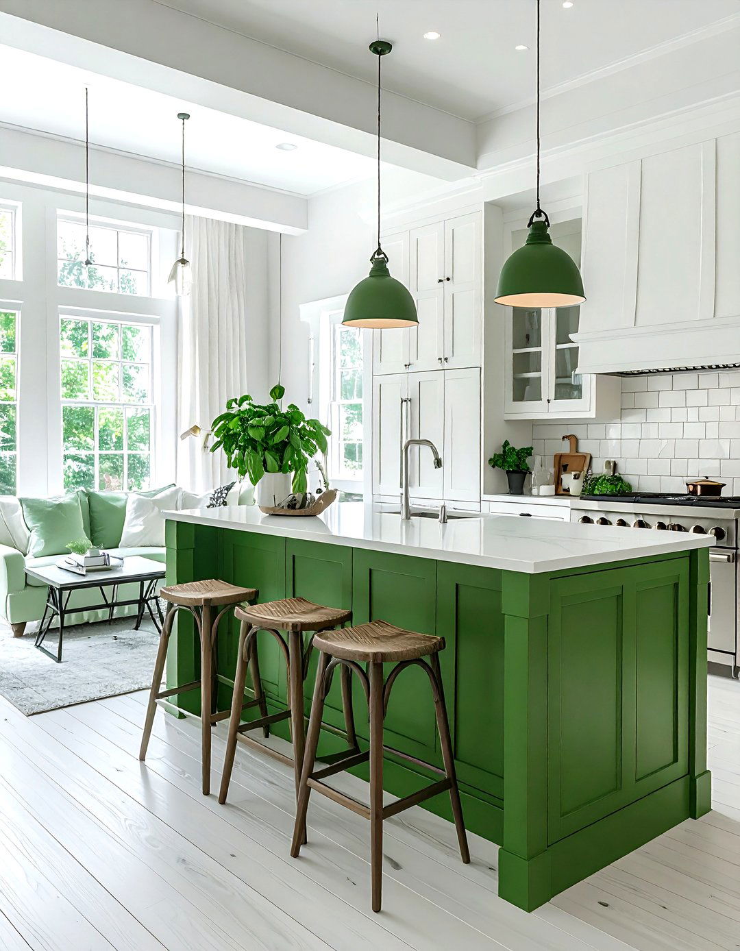 Basil green farmhouse style - 30 farmhouse green living room ideas