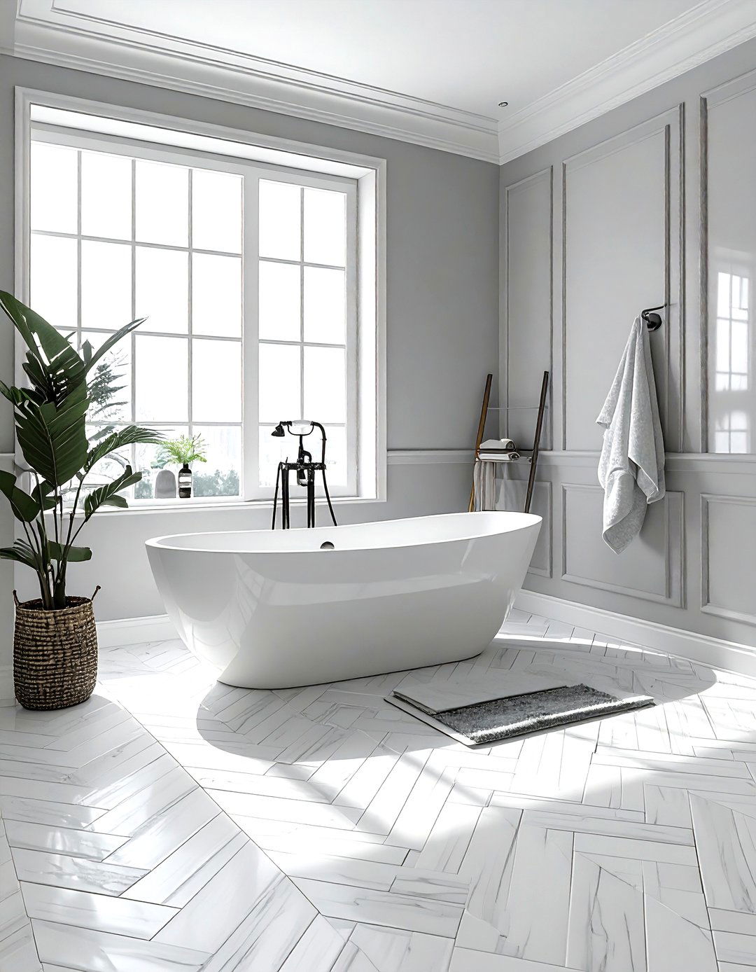 Basket weave floor tile - 30 Parisian bathroom ideas